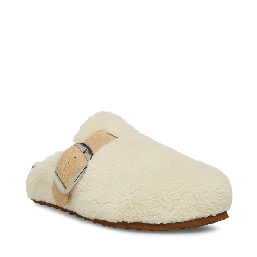 White Steve Madden Cuddle Women's Slides | PH 4968AWK